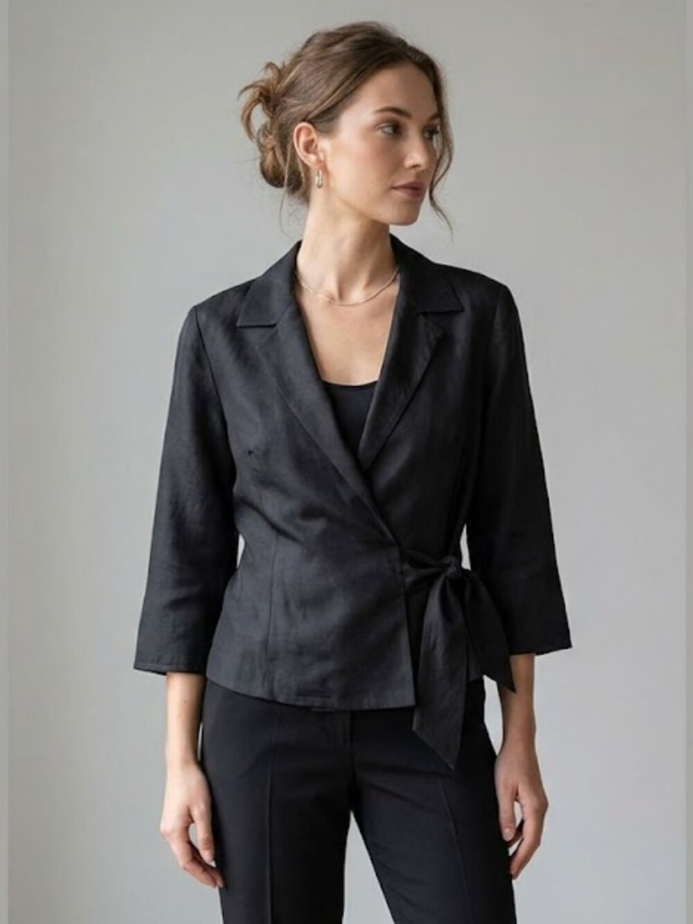 SLB 100% Silk Black Wrap Blazer Jacket 8 Tailored Quiet Luxury Office